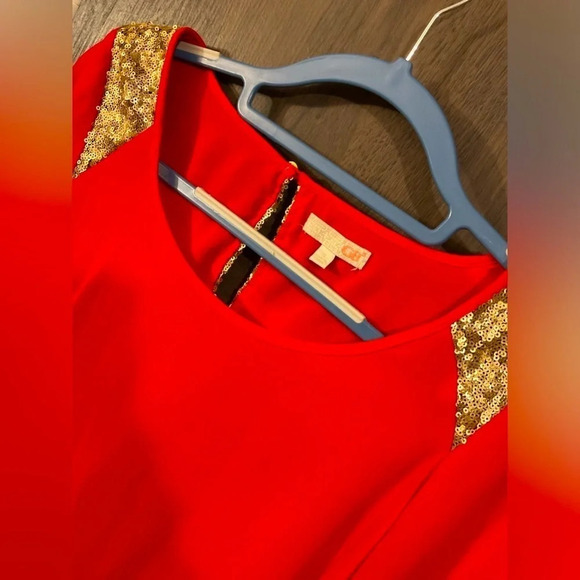 Gianni Bini red sheer sequin blouse, small, new condition - Picture 4 of 5